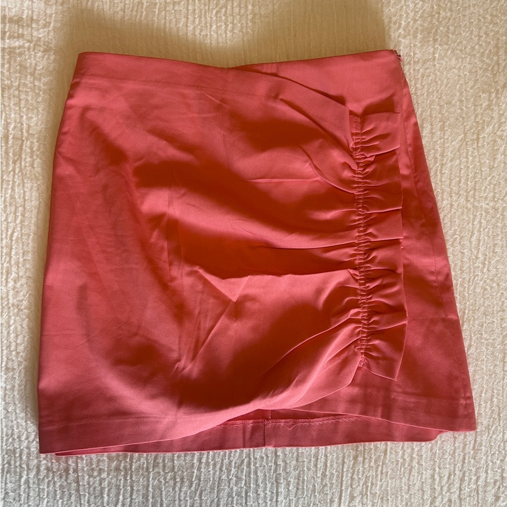 Zara Coral Pink Ruched Mini Skirt NEVER WORN